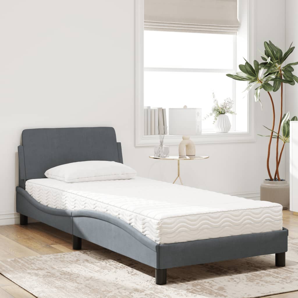 vidaXL Κρεβάτι με Στρώμα Dover Σκούρο Γκρι 80x200 εκ. Βελούδινο