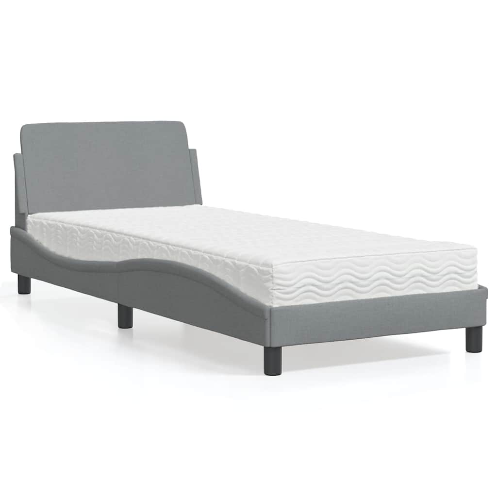 vidaXL Κρεβάτι με Στρώμα Dover Ανοιχτό Γκρι 90x190 εκ. Υφασμάτινο