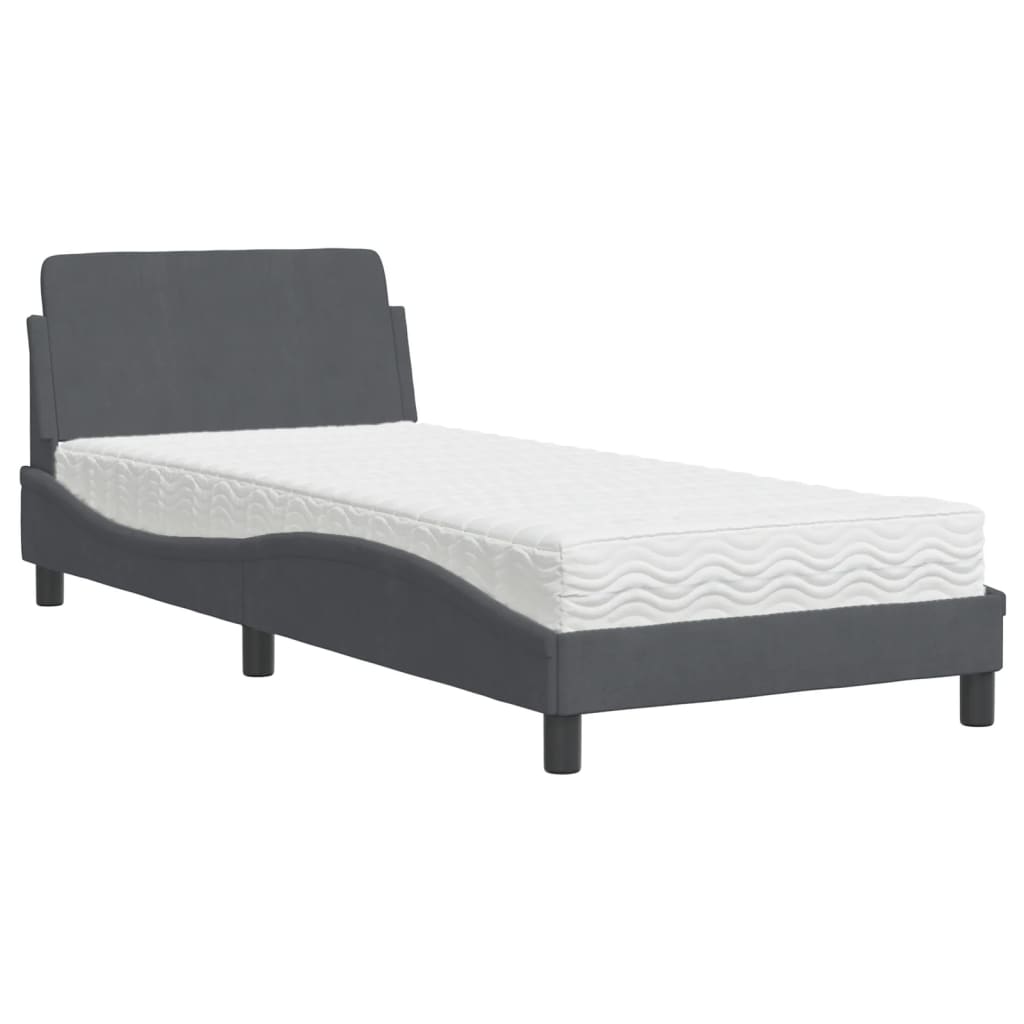 vidaXL Κρεβάτι με Στρώμα Dover Σκούρο Γκρι 90x200 εκ. Βελούδινο