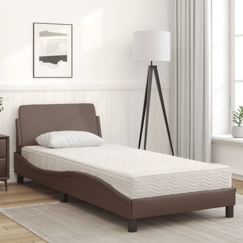 vidaXL Κρεβάτι με Στρώμα Dover Καφέ 90x200 εκ. από Συνθετικό Δέρμα