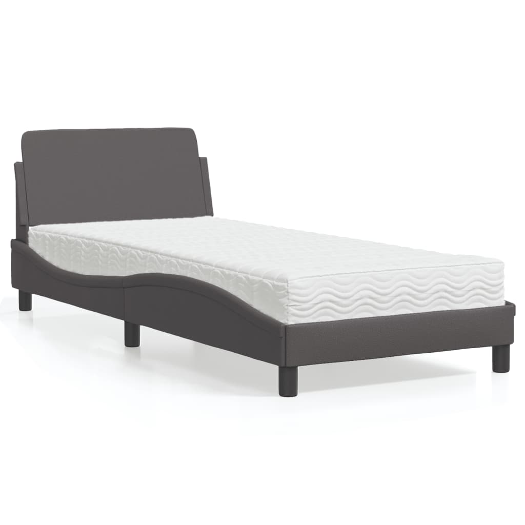 vidaXL Κρεβάτι με Στρώμα Dover Γκρι 90x200 εκ. από Συνθετικό Δέρμα