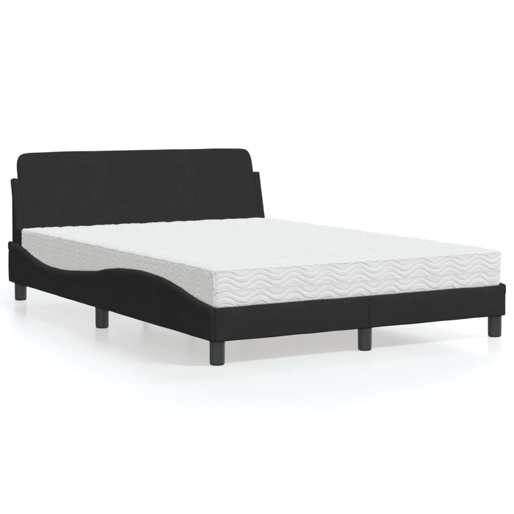 vidaXL Κρεβάτι με Στρώμα Dover Μαύρο 140x200 εκ. Βελούδινο