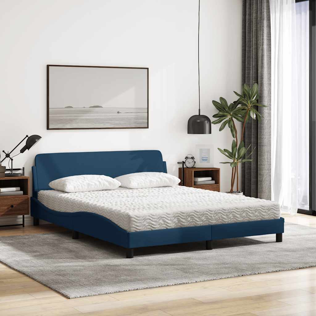 vidaXL Κρεβάτι με Στρώμα Dover Μπλε 160x200 εκ. Υφασμάτινο