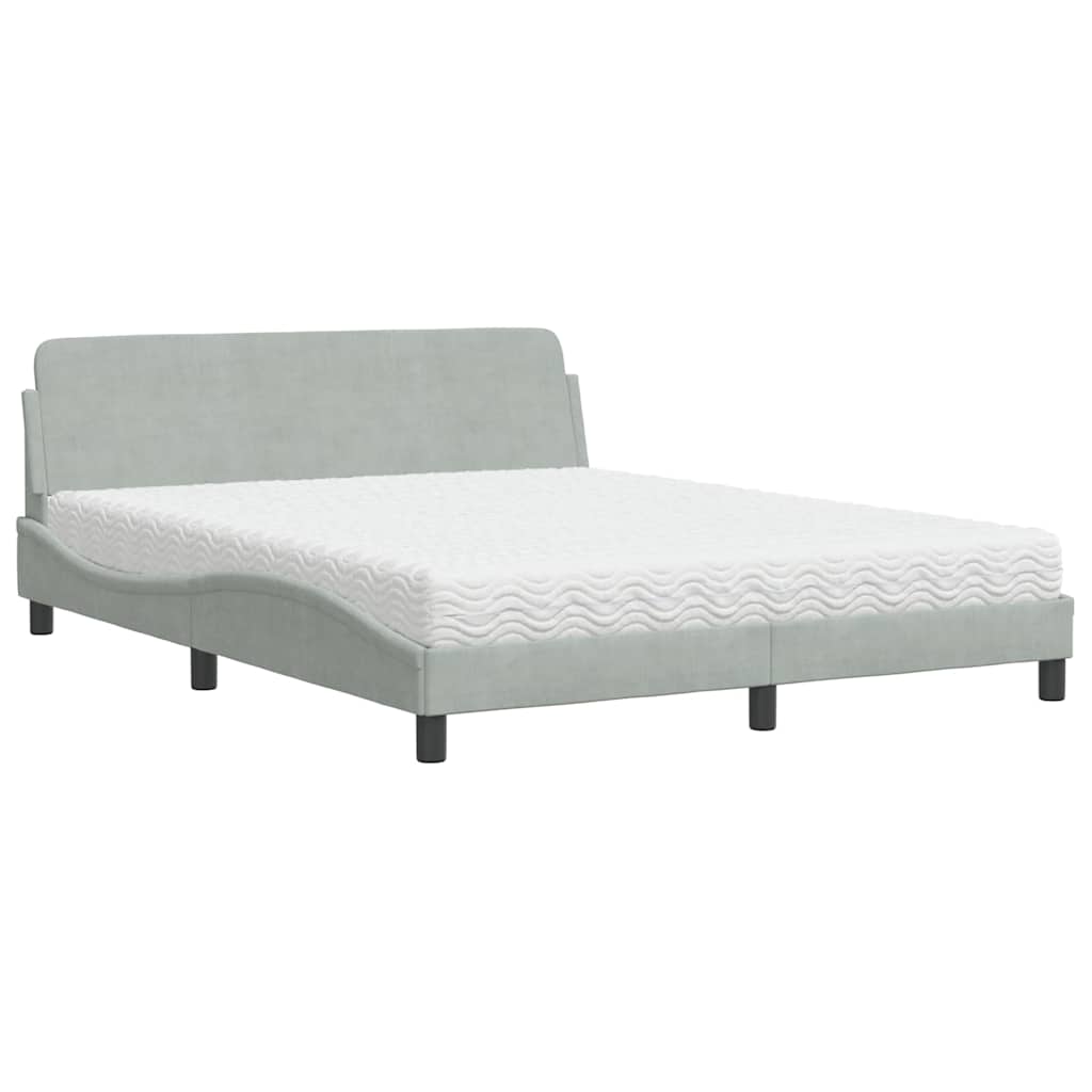 vidaXL Κρεβάτι με Στρώμα Dover Ανοιχτό Γκρι 160x200 εκ. Βελούδινο
