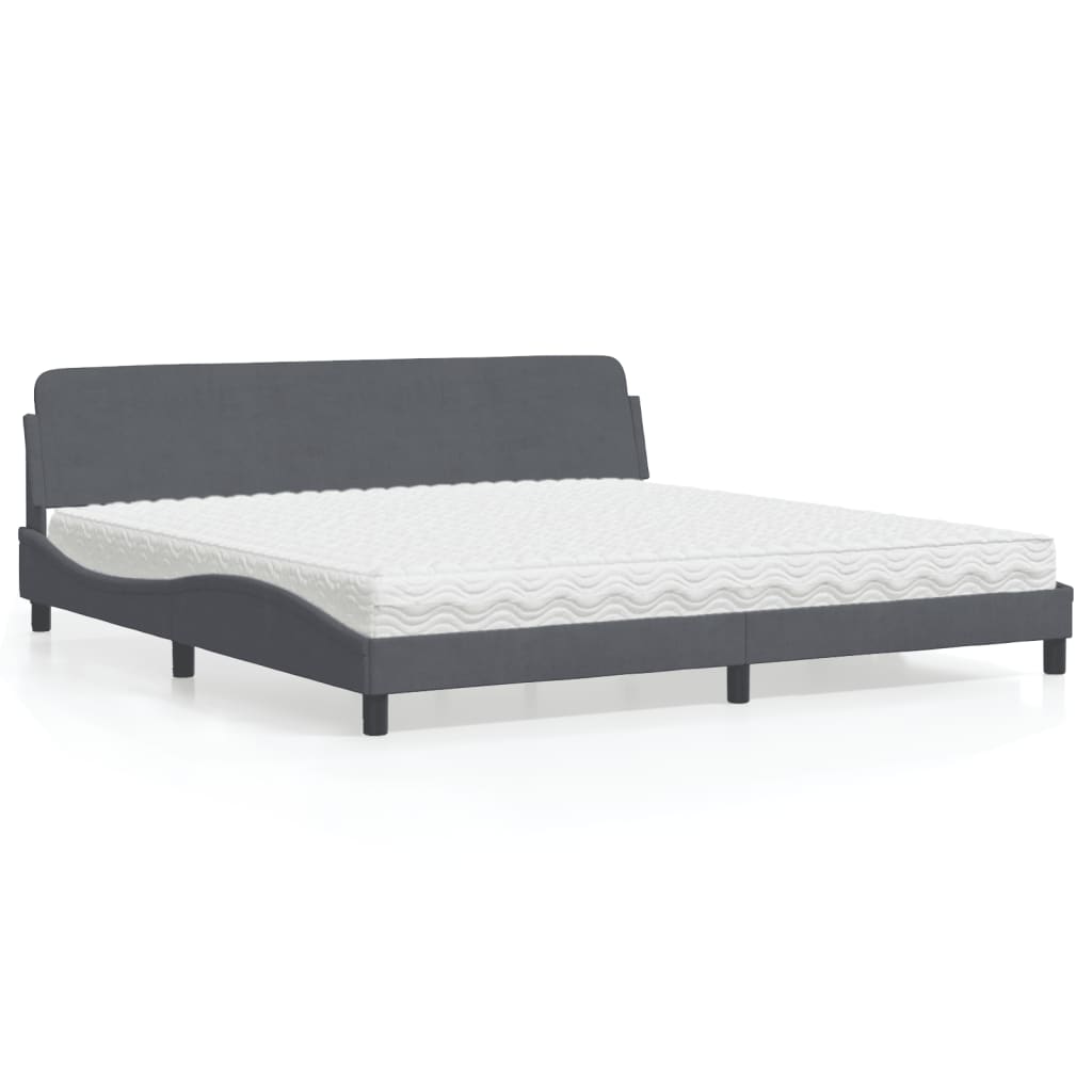 vidaXL Κρεβάτι με Στρώμα Dover Σκούρο Γκρι 200x200 εκ. Βελούδινο