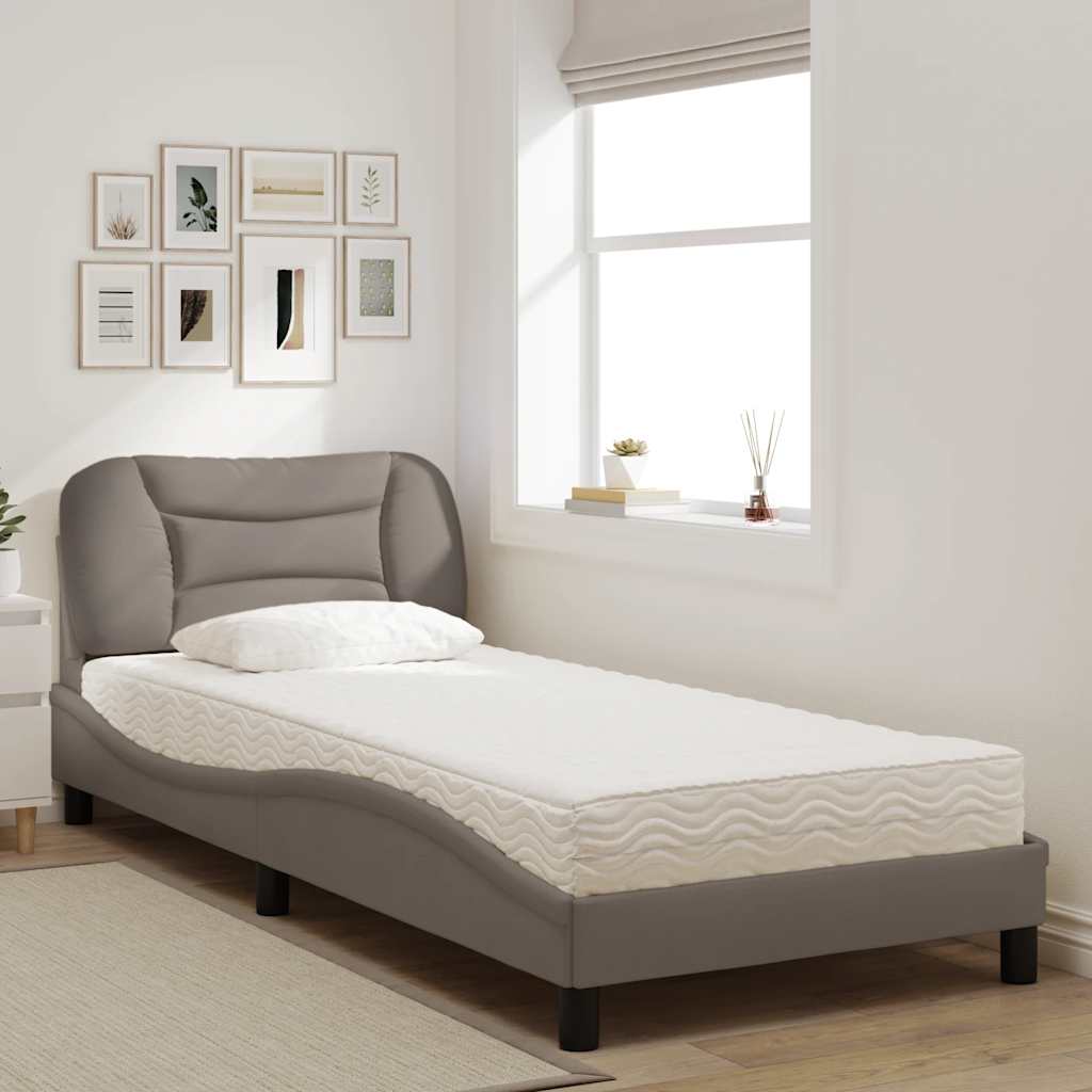 vidaXL Κρεβάτι με Στρώμα Hvar Taupe 90x190 εκ.Υφασμάτινο