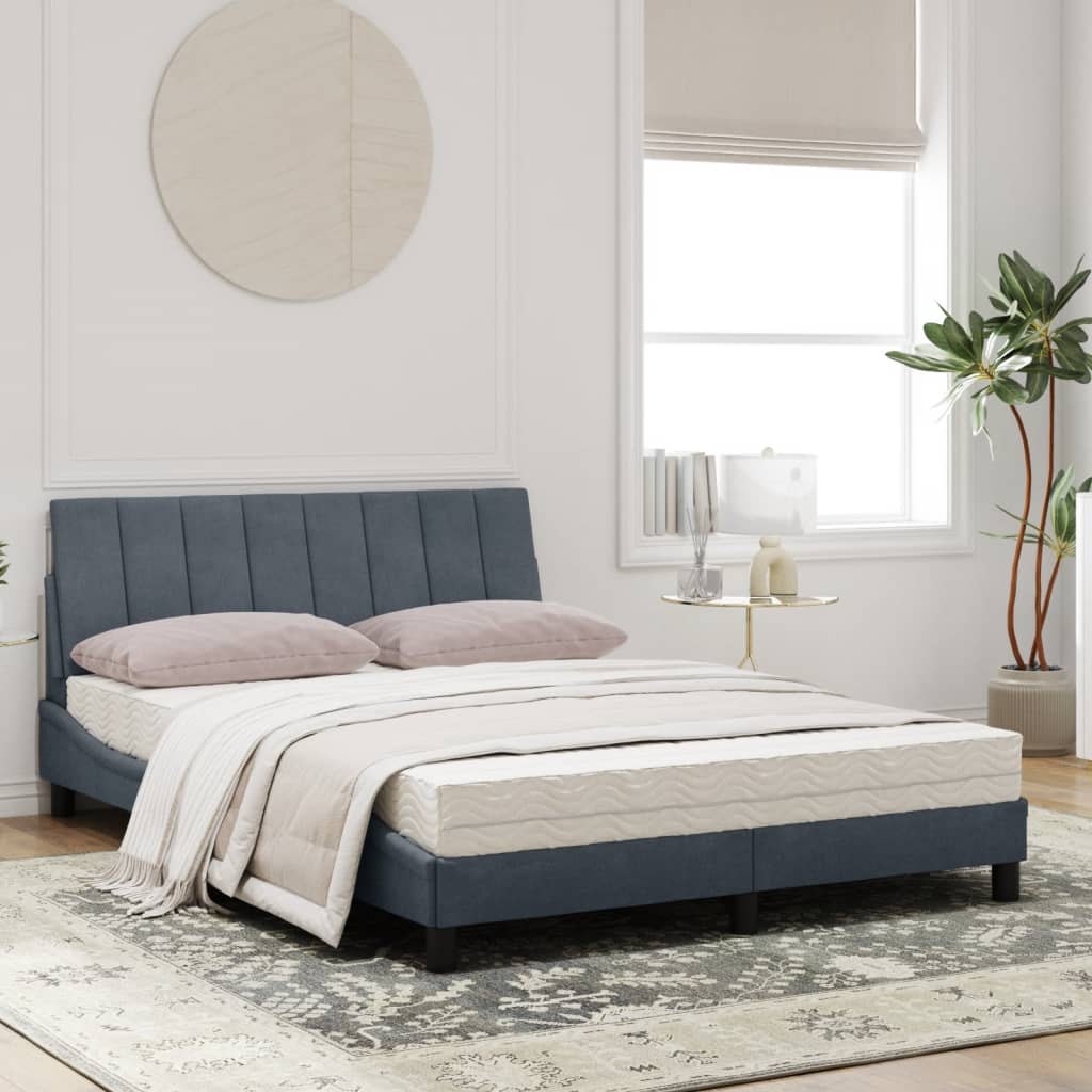 vidaXL Κρεβάτι με Στρώμα Hanko Σκούρο Γκρι 120x200 εκ. Βελούδινο