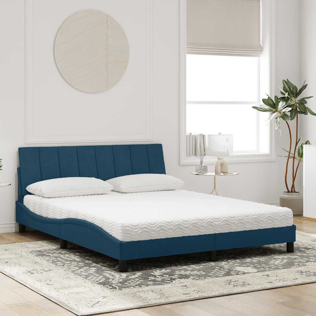 vidaXL Κρεβάτι με Στρώμα Hanko Μπλε 160 x 200 εκ. Βελούδινος