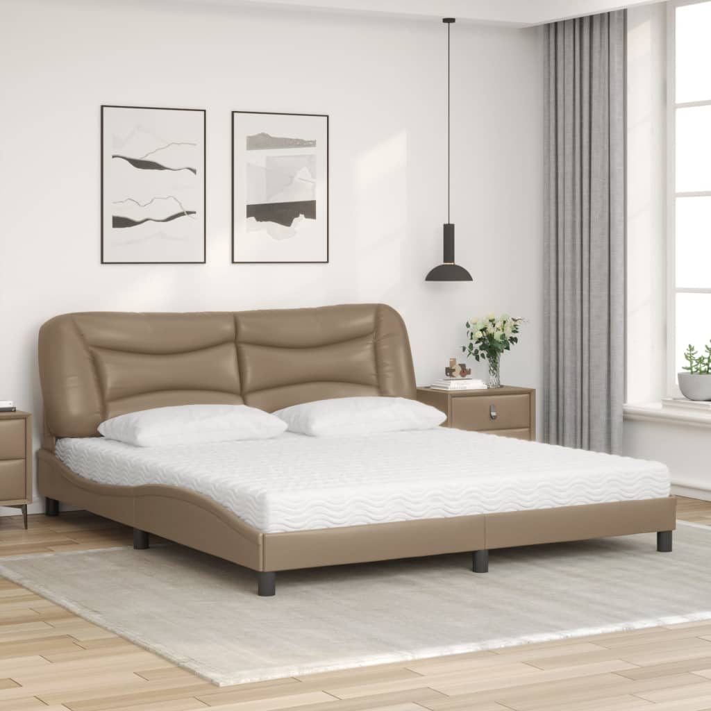vidaXL Κρεβάτι με Στρώμα Hvar Καπουτσίνο 180x200 εκ. Συνθ. Δέρμα
