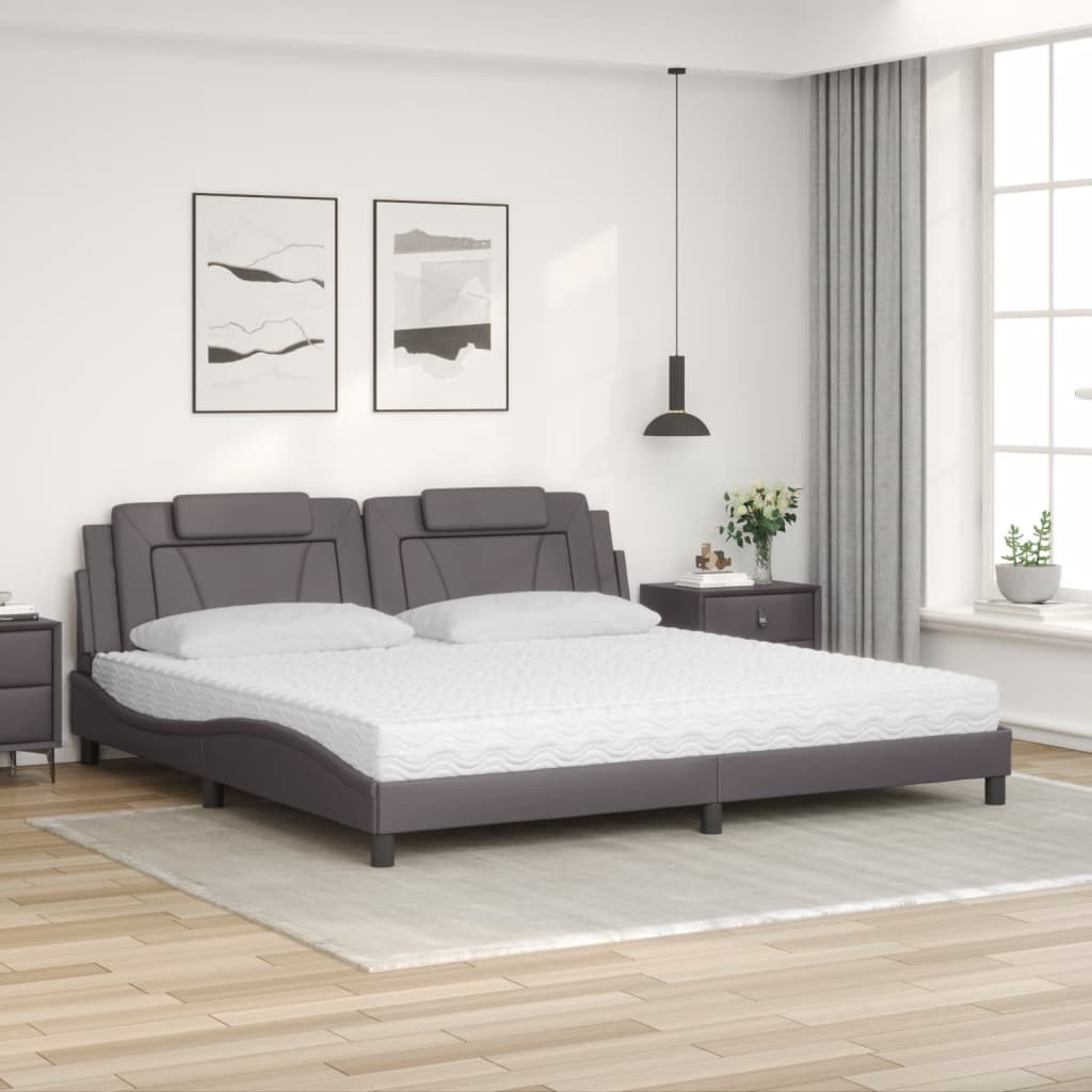 vidaXL Κρεβάτι Viana με Στρώμα Γκρι 200x200 εκ. Συνθετικό Δέρμα