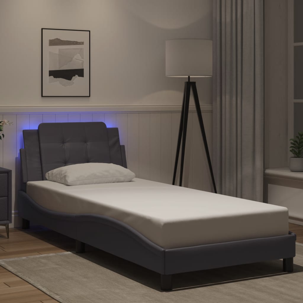 vidaXL Πλαίσιο Κρεβατιού με LED Χωρίς Στρώμα Zadar Γκρι 90x190 εκ.