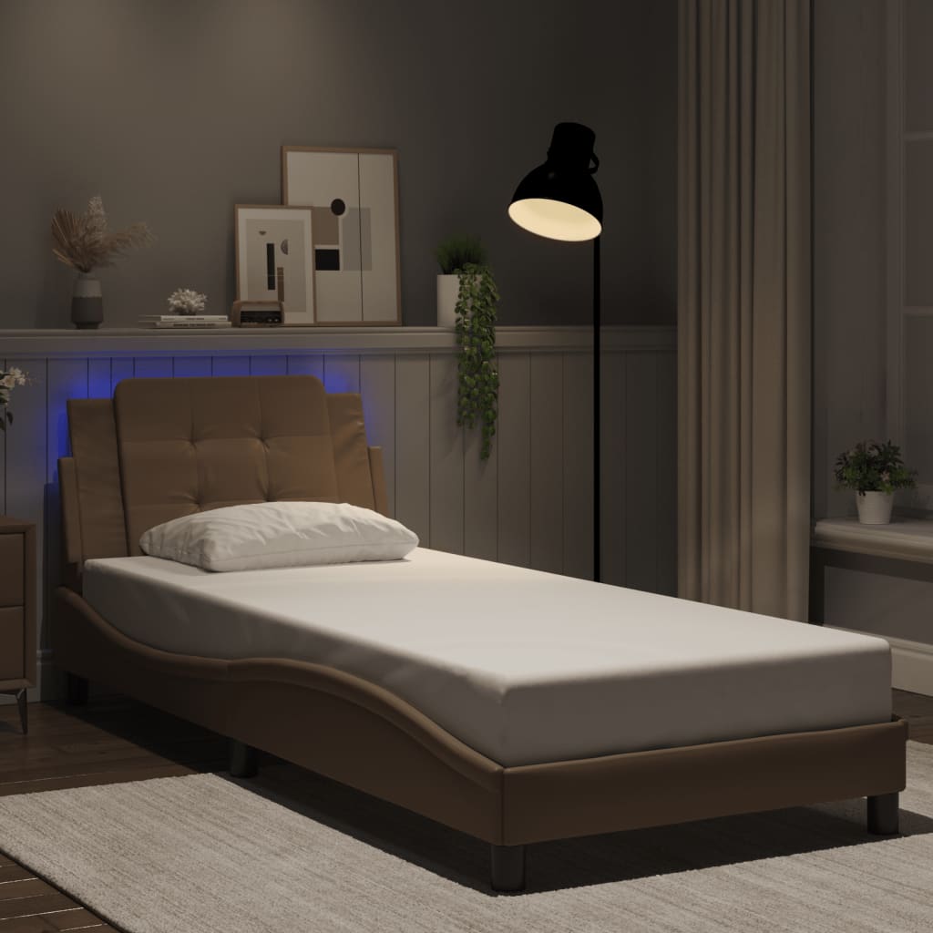 vidaXL Πλαίσιο Κρεβατιού με LED Χωρίς Στρώμα Zadar Καπουτσίνο 100x200 εκ.