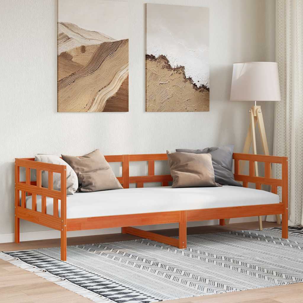 vidaXL Καναπές Κρεβάτι Χωρίς Στρώμα Καφέ 90x200 εκ. Μασίφ Ξύλο Πεύκου