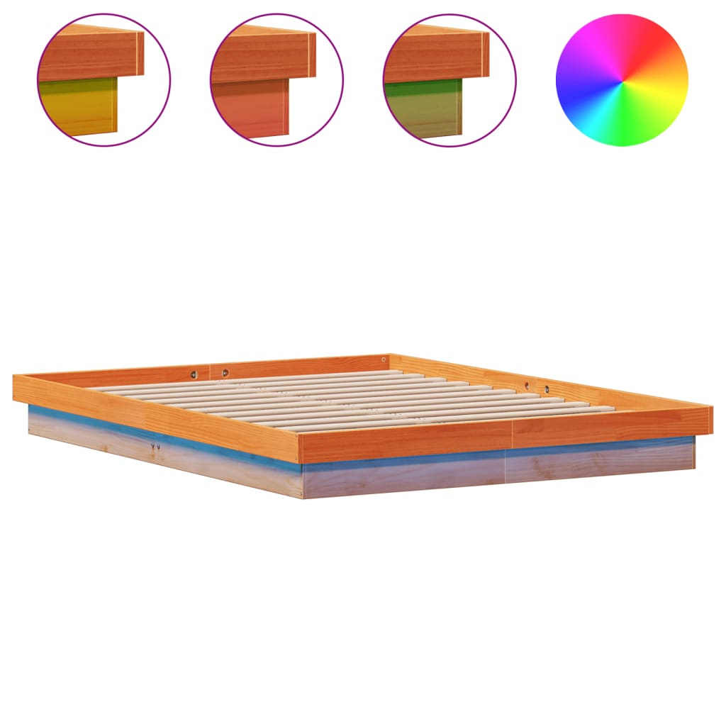 vidaXL Πλαίσιο Κρεβατιού LED Καφέ Κεριού 160x200εκ Μασίφ Ξύλο Πεύκου