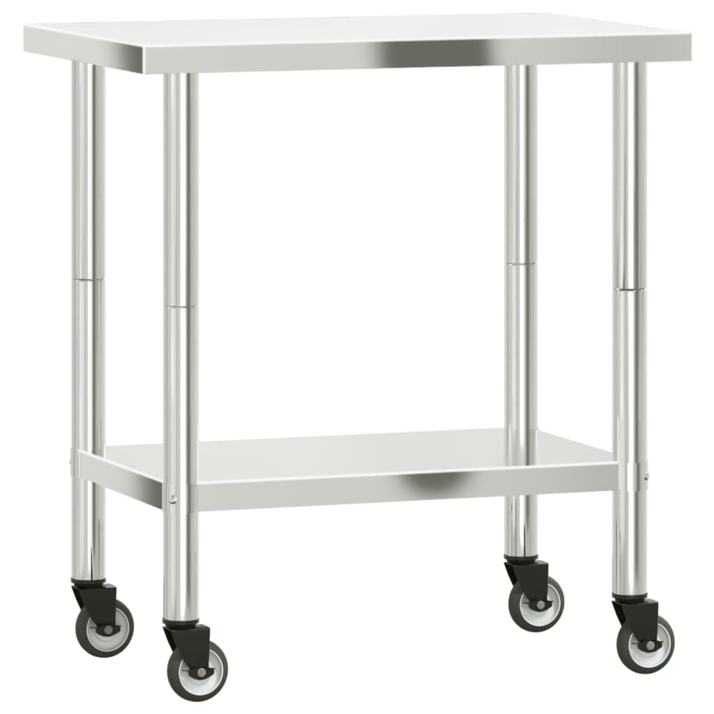 vidaXL Πάγκος Εργασίας Κουζίνας με Ροδάκια 82,5x55x85 εκ. Ανοξ. Ατσάλι
