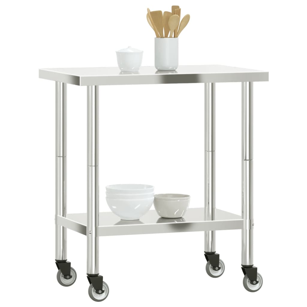 vidaXL Πάγκος Εργασίας Κουζίνας με Ροδάκια 82,5x55x85 εκ. Ανοξ. Ατσάλι