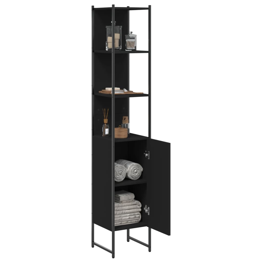 vidaXL Ντουλάπι Μπάνιου Μαύρο 33 x 33 x 185,5 εκ. Επεξεργασμένο Ξύλο