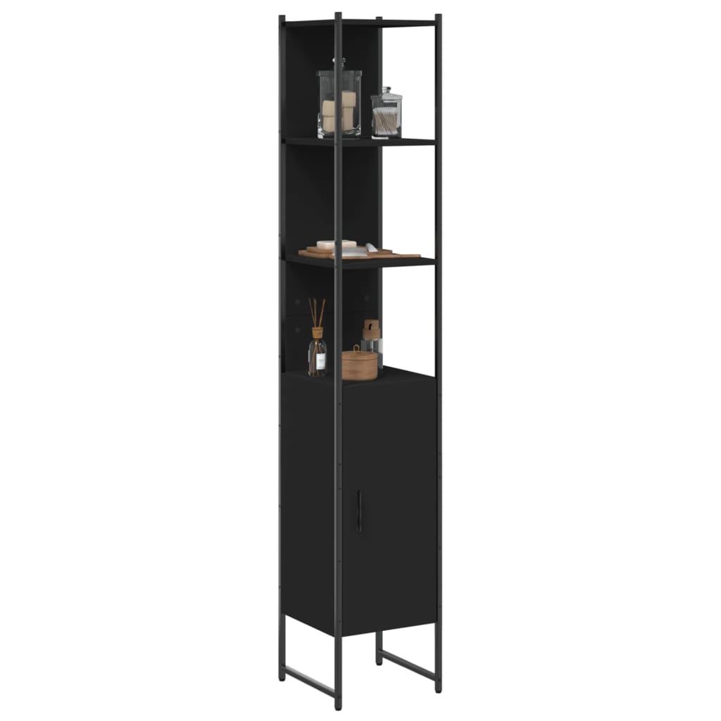 vidaXL Ντουλάπι Μπάνιου Μαύρο 33 x 33 x 185,5 εκ. Επεξεργασμένο Ξύλο