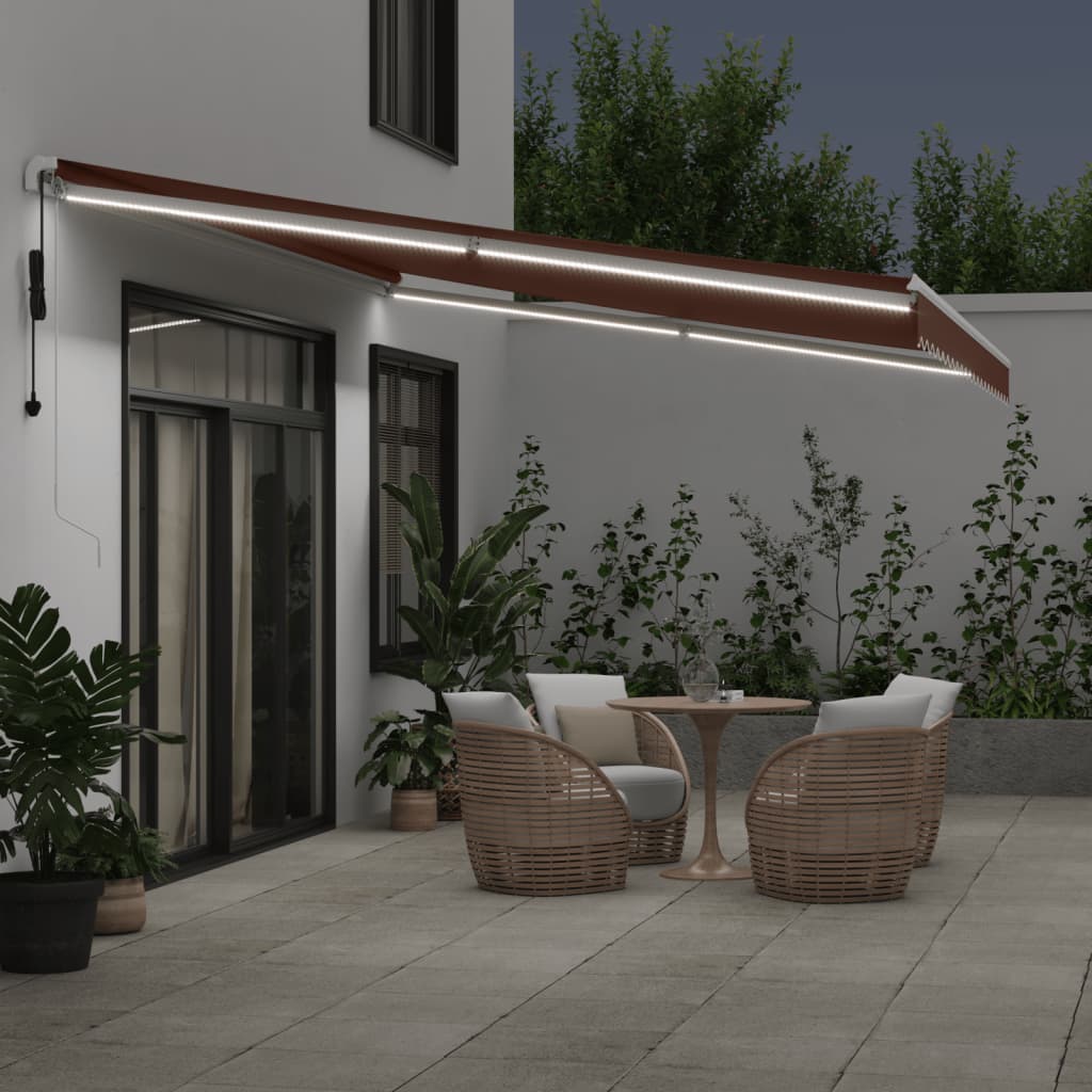 vidaXL Ηλεκτρική τέντα με LED και αισθητήρα 5 x 3,5 m Καφέ