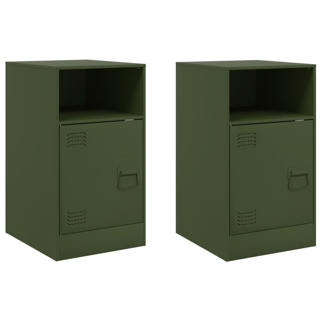 vidaXL Κομοδίνα 2 τεμ. Πράσινο Λαδί 34,5x39x62 εκ. από Χάλυβα