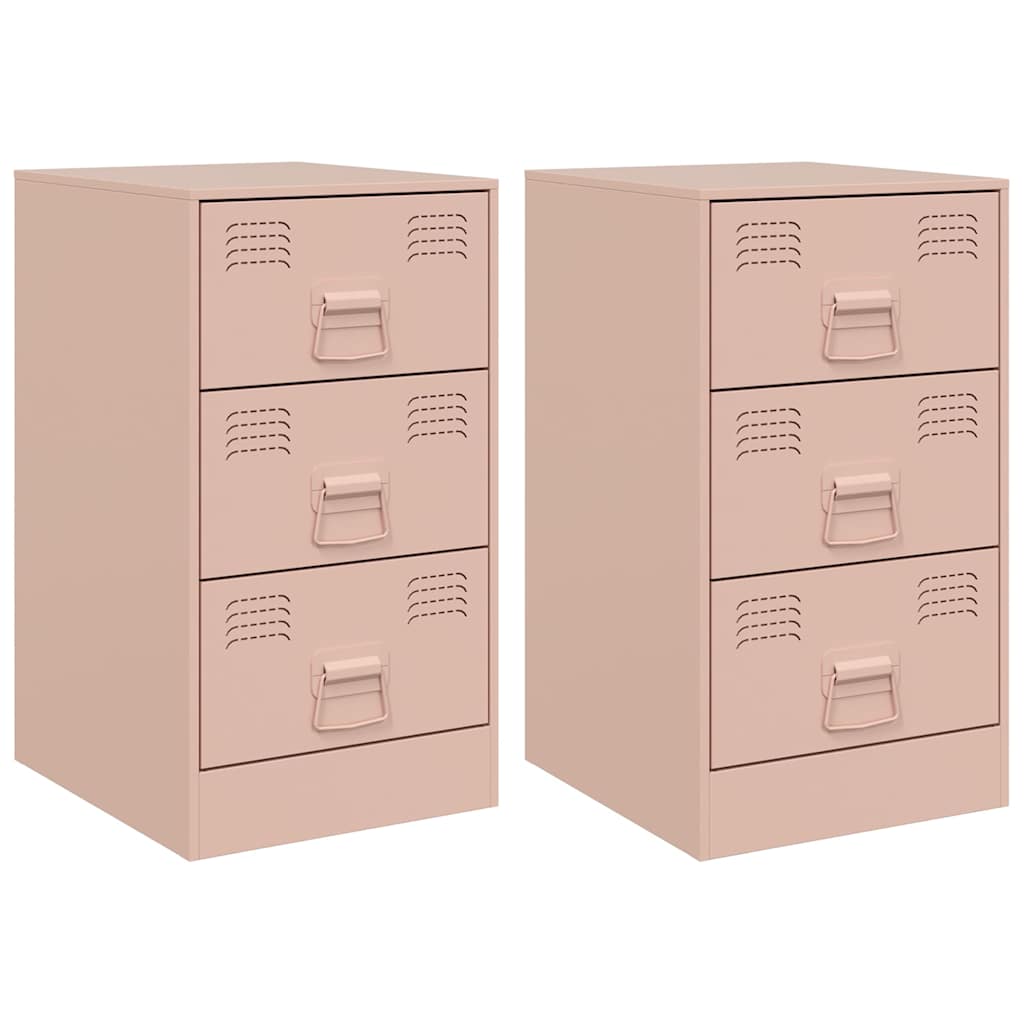 vidaXL Κομοδίνα 2 τεμ. Ροζ 34,5x39x62 εκ. από Χάλυβα