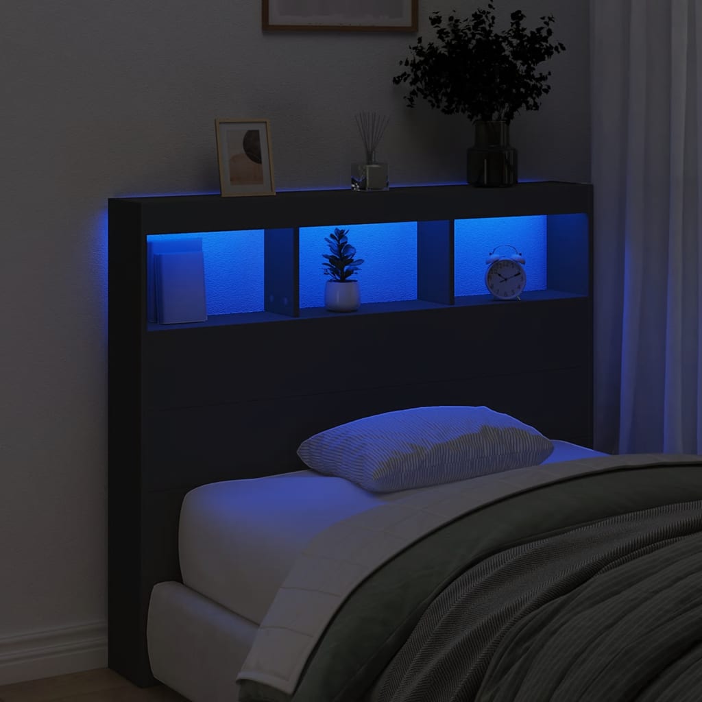 vidaXL Κεφαλάρι με Αποθηκευτικό Χώρο και LED Μαύρο 120 x 17 x 102 εκ.