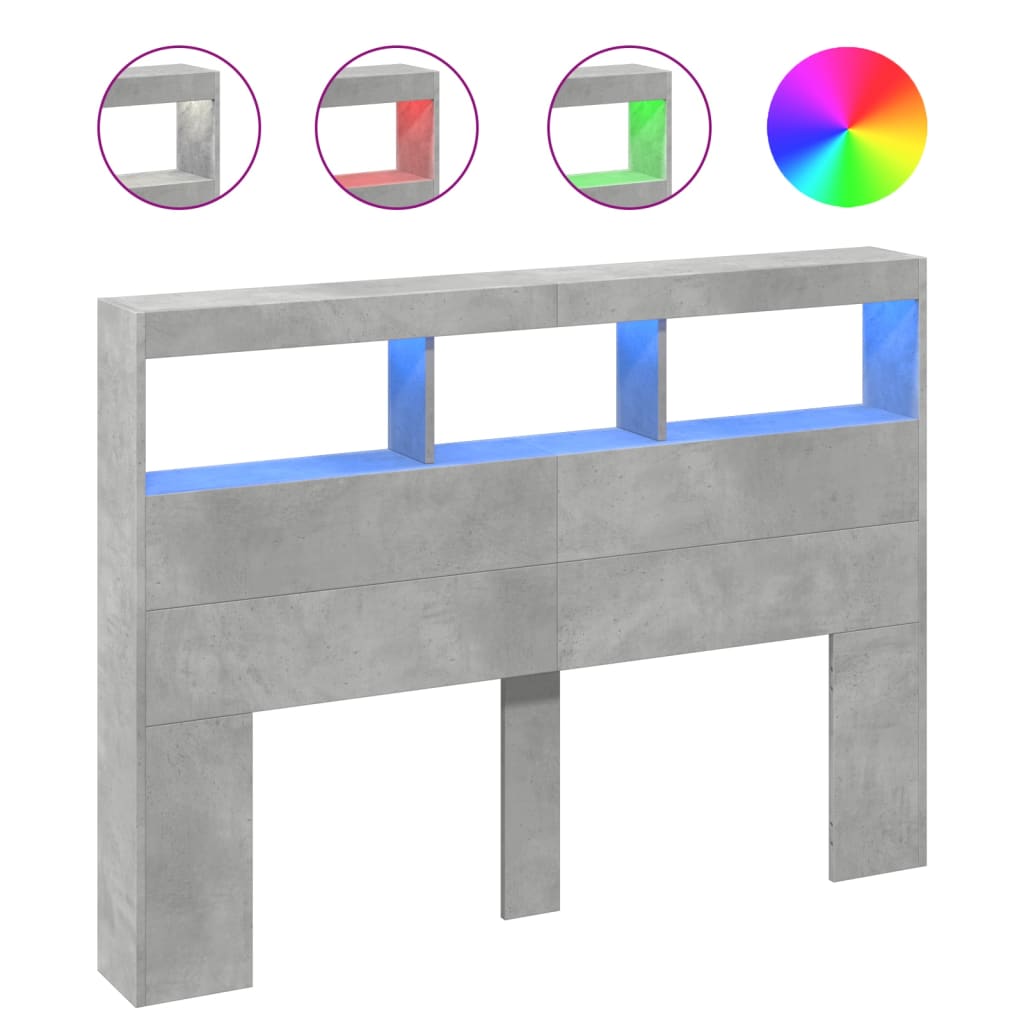 vidaXL Κεφαλάρι με Αποθηκ. Χώρο & LED Γκρι Σκυρ. 140x17x102 εκ.
