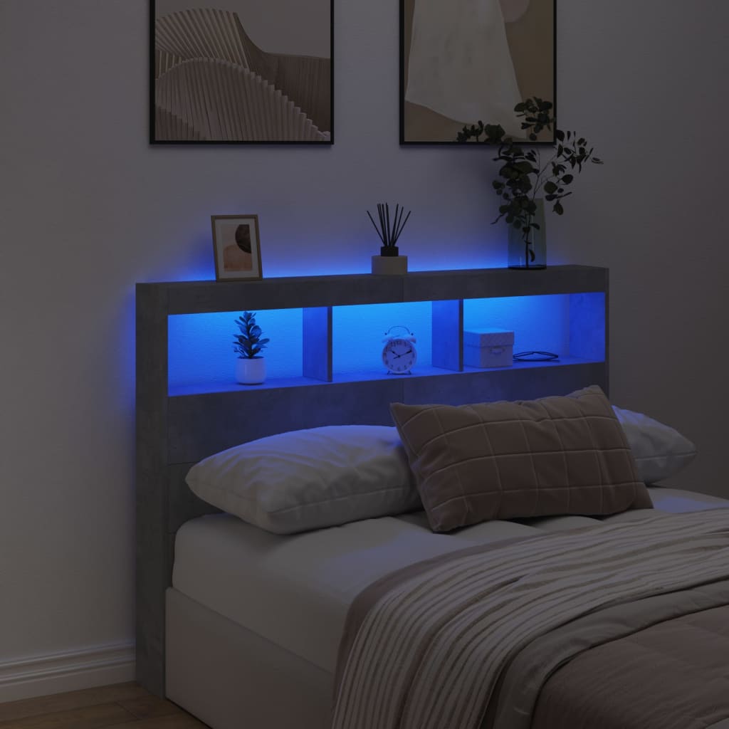 vidaXL Κεφαλάρι με Αποθηκ. Χώρο & LED Γκρι Σκυρ. 140x17x102 εκ.