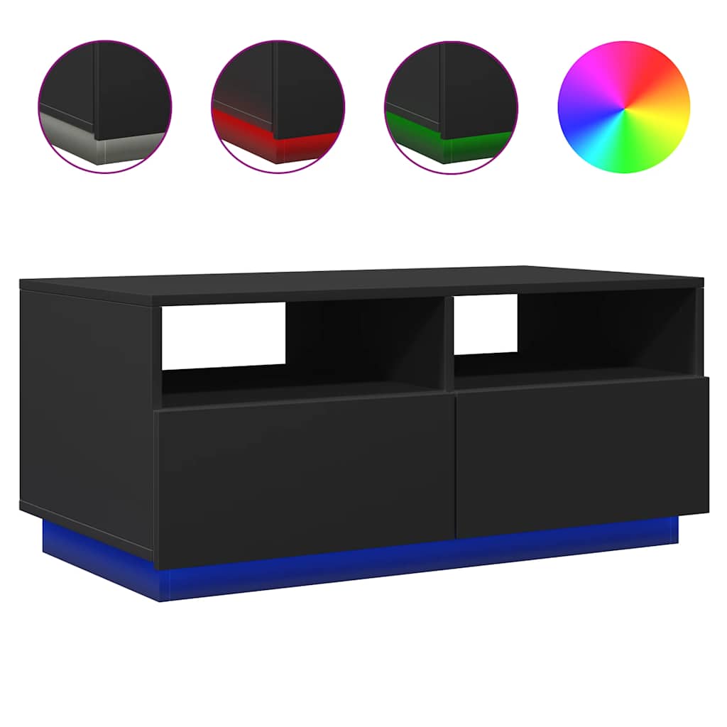 vidaXL Τραπεζάκι Σαλονιού με Φώτα LED Μαύρο 90x49x40 εκ.