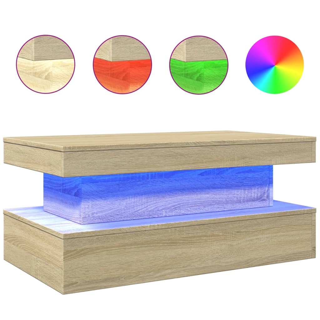 vidaXL Τραπεζάκι Σαλονιού με LED Sonoma Δρυς 90 x 50 x 40 εκ.