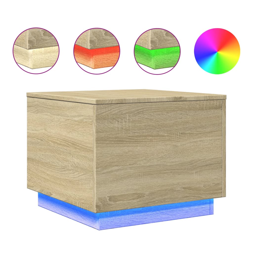 vidaXL Τραπεζάκι Σαλονιού με LED Sonoma Δρυς 50x50x40 εκ.