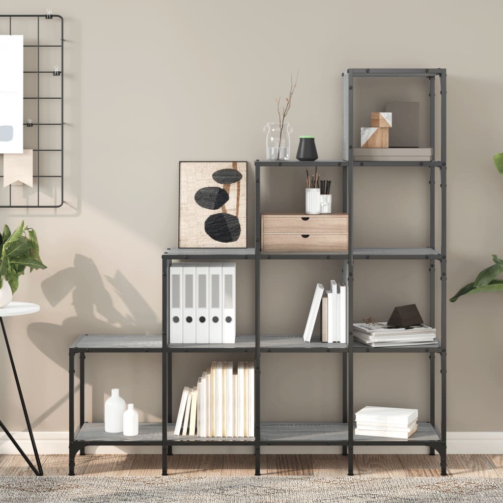 vidaXL Βιβλιοθήκη Γκρι Sonoma 122x30x132 εκ. Επεξεργ. Ξύλο & Μέταλλο