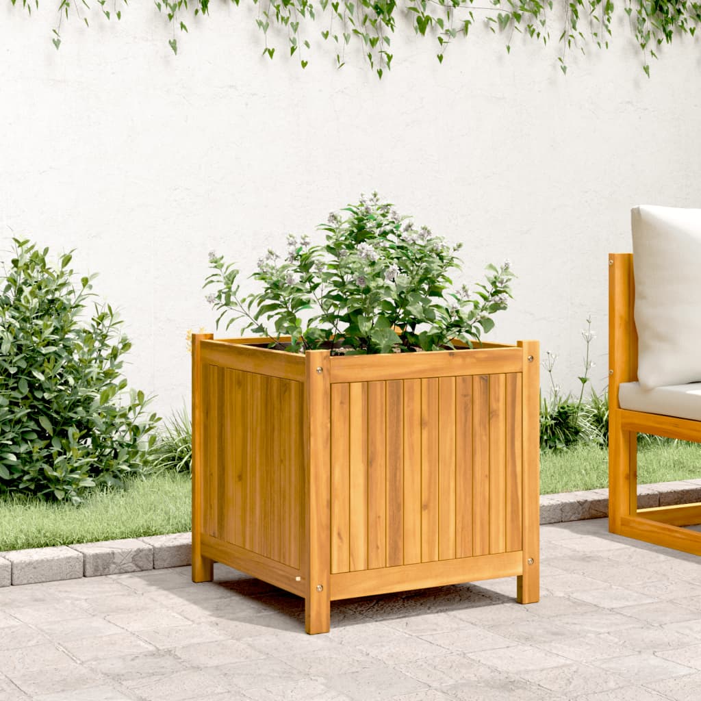 vidaXL Ζαρντινιέρα Κήπου με Επένδυση 50x50x50 εκ. Μασίφ Ξύλο Ακακίας