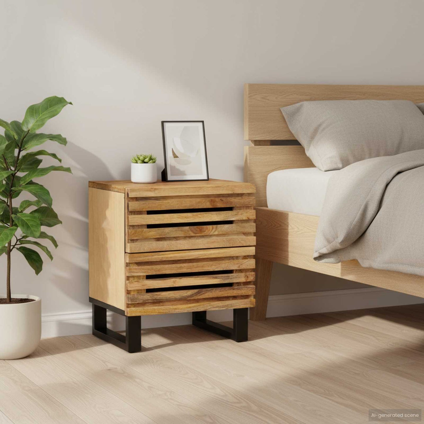 vidaXL Κομοδίνο 40 x 34 x 46 εκ. από Μασίφ Ακατέργαστο Ξύλο Μάνγκο