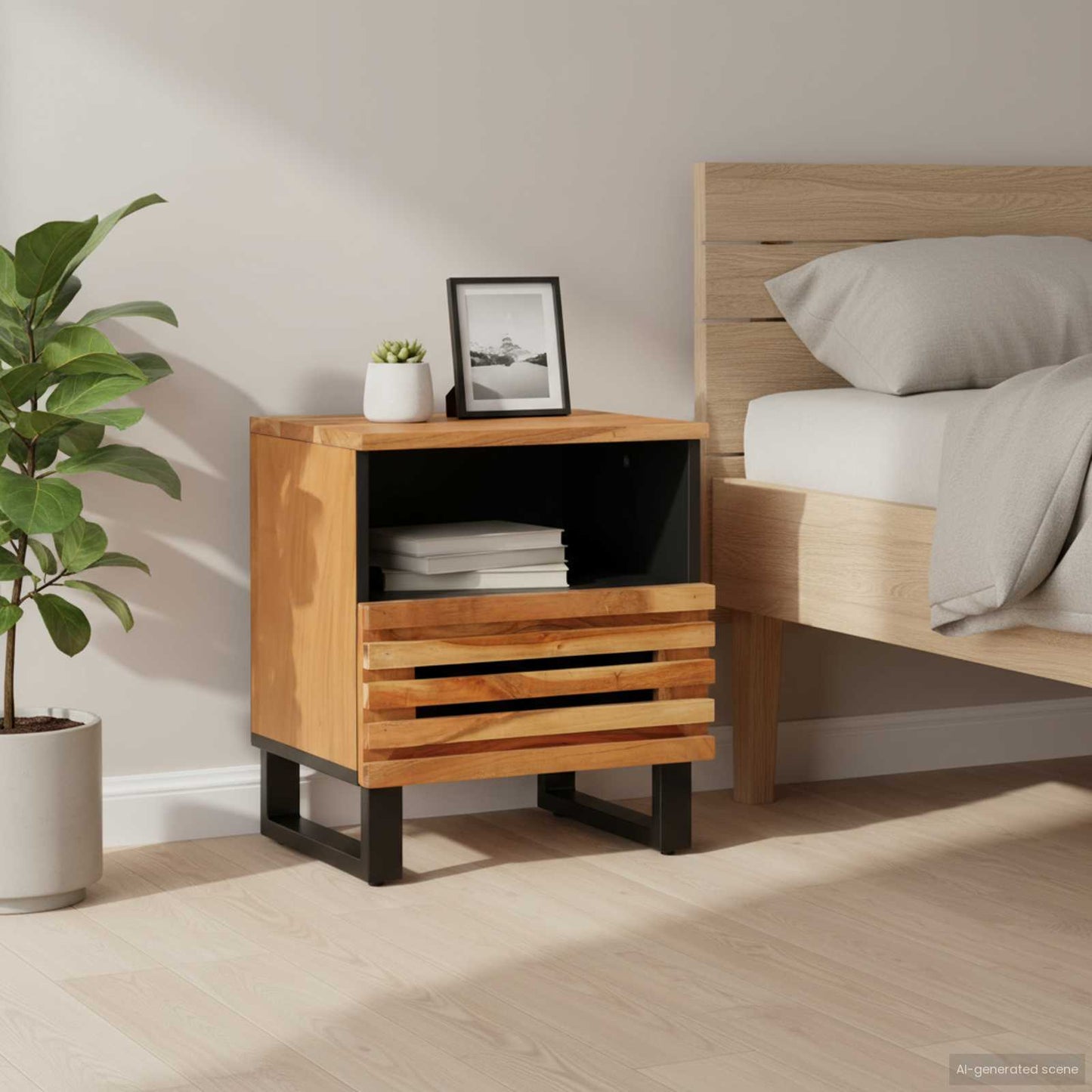 vidaXL Κομοδίνο 40 x 34 x 46 εκ. από Μασίφ Ξύλο Ακακίας