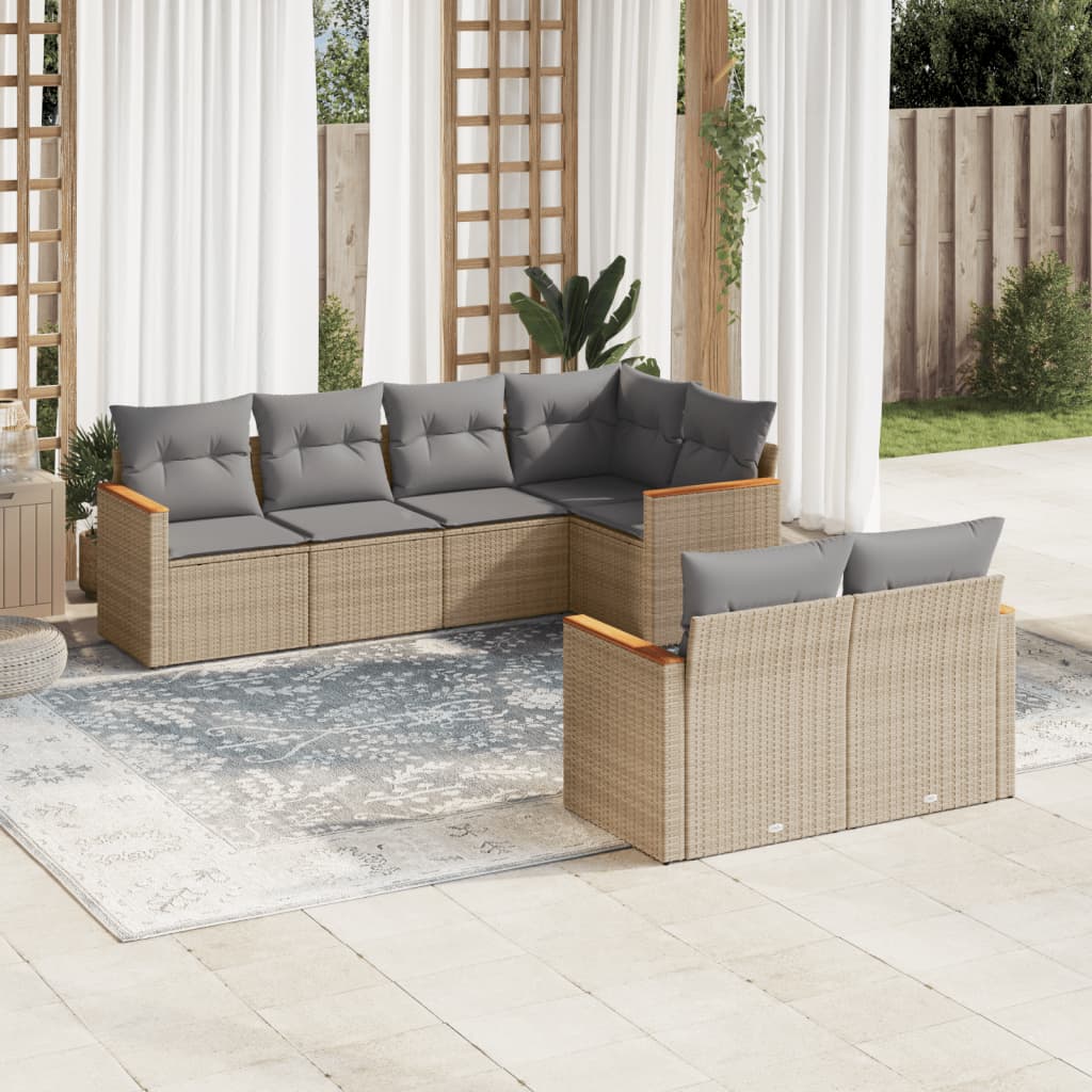 vidaXL Patio Sofa Set 7-θέσια Μικτό μπεζ