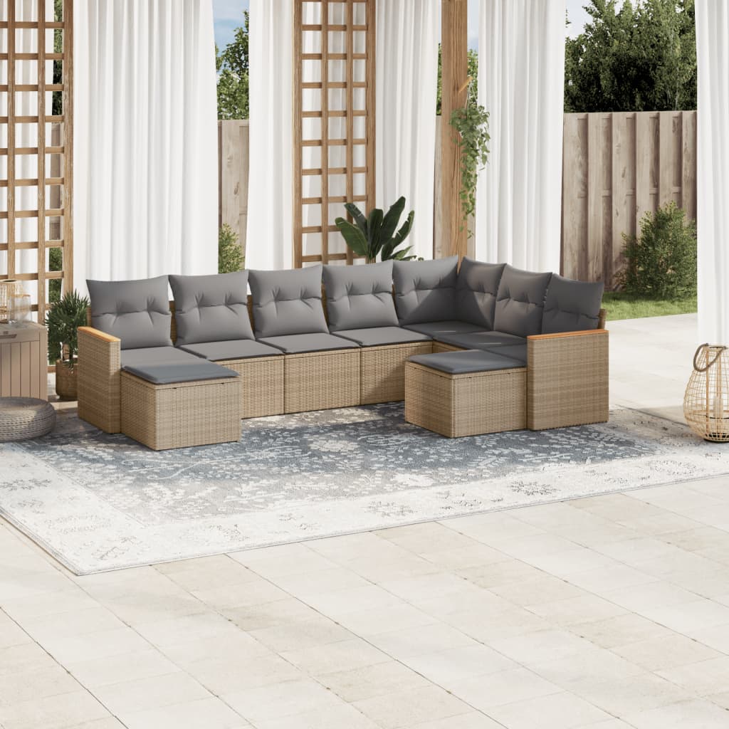vidaXL Patio Sofa Set 9-θέσια Μικτό μπεζ
