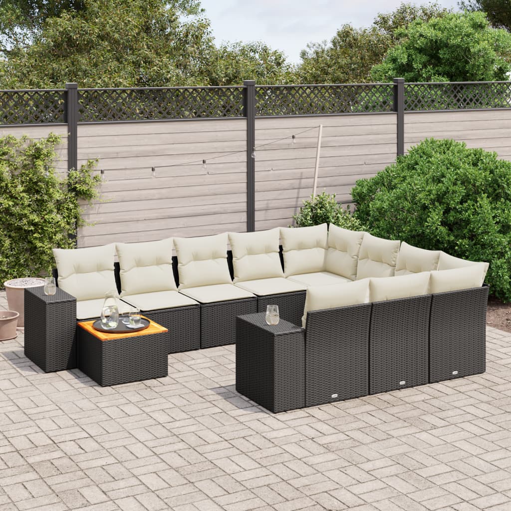 vidaXL Patio Sofa Set 10-θέσια Black and Cream