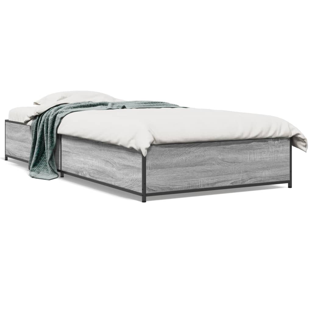 vidaXL Πλαίσιο Κρεβατιού Γκρι Sonoma 90 x 190 εκ. Επεξ. Ξύλο & Μέταλλο