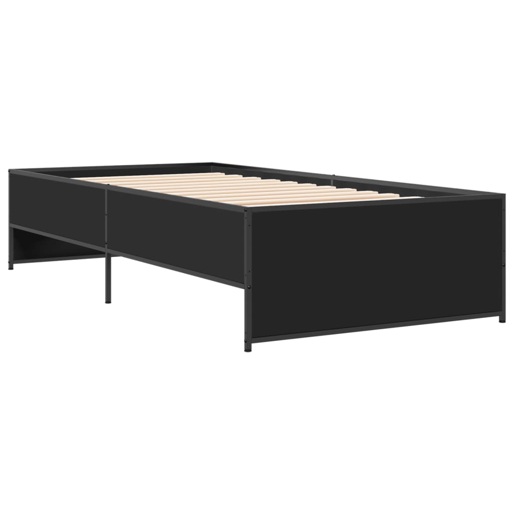vidaXL Πλαίσιο Κρεβατιού Μαύρο 75 x 190 εκ. Επεξ. Ξύλο & Μέταλλο