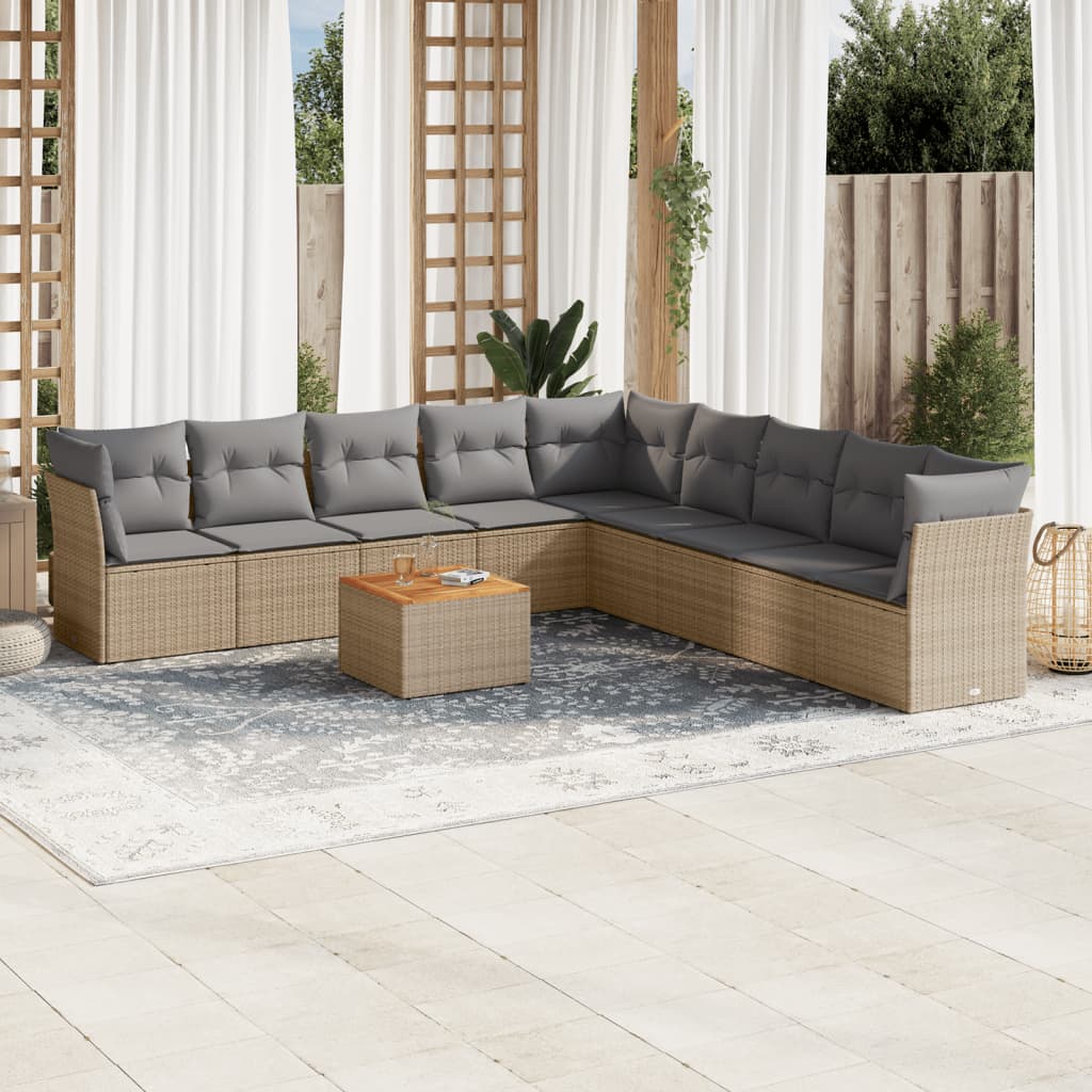 vidaXL Patio Sofa Set 9-θέσια Μίξη μπεζ και ανοιχτό γκρι