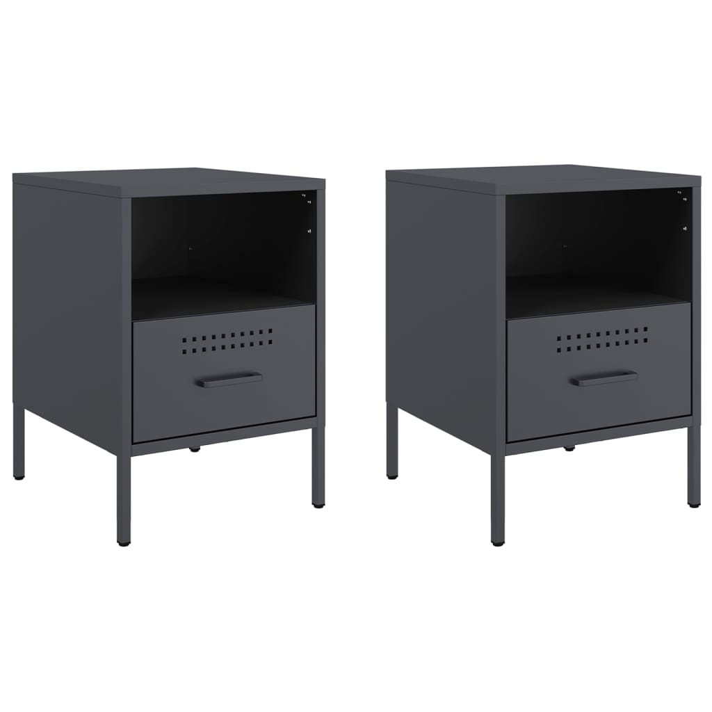 vidaXL Κομοδίνα 2 τεμ. Ανθρακί 36x39x50,5 εκ. από Χάλυβα