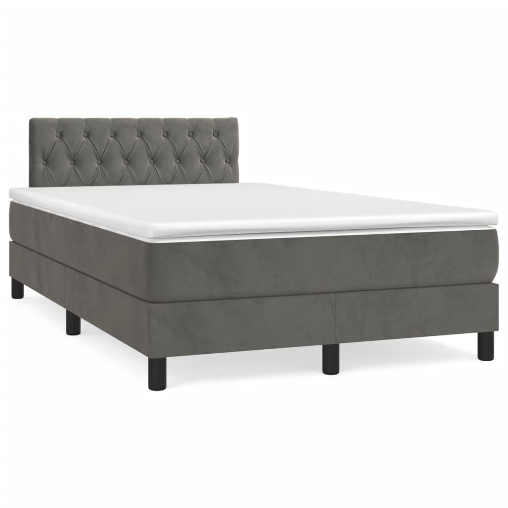 vidaXL Κρεβάτι Boxspring με Στρώμα Σκούρο Γκρι 120x190 εκ. Βελούδινο
