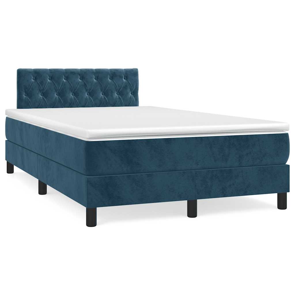 vidaXL Κρεβάτι Boxspring με Στρώμα Σκούρο Μπλε 120x190 εκ. Βελούδινο