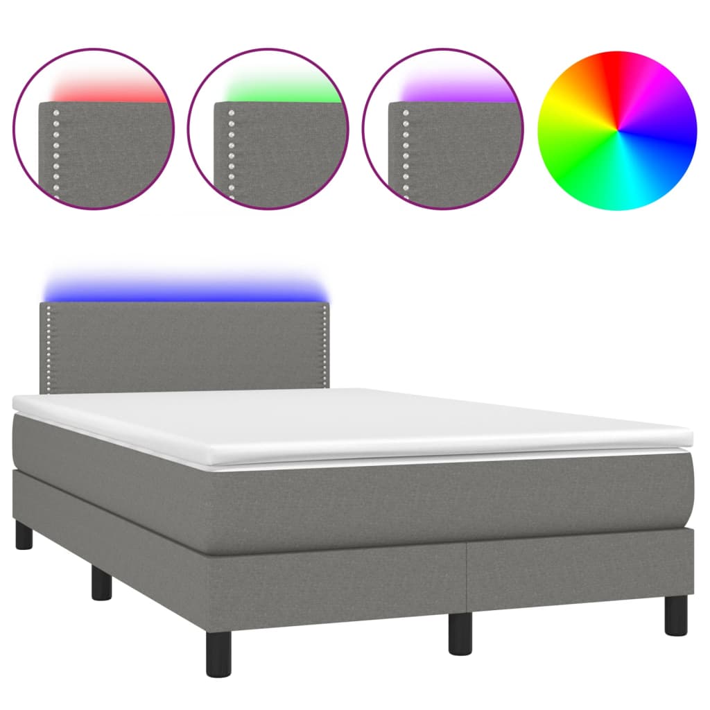 vidaXL Κρεβάτι Boxspring με Στρώμα & LED Σκ.Γκρι 120x190εκ. Υφασμάτινο