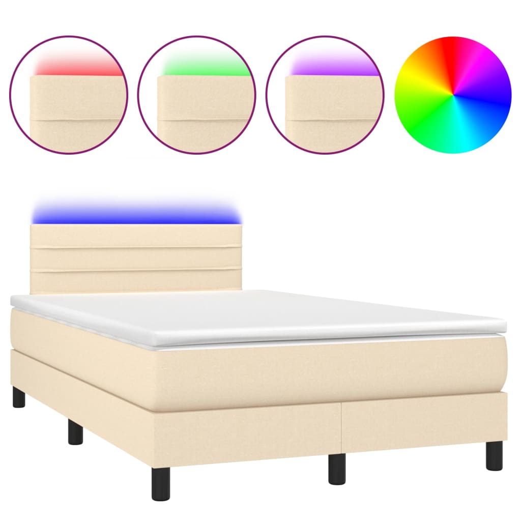 vidaXL Κρεβάτι Boxspring με Στρώμα & LED Κρεμ 120x190 εκ. Υφασμάτινο