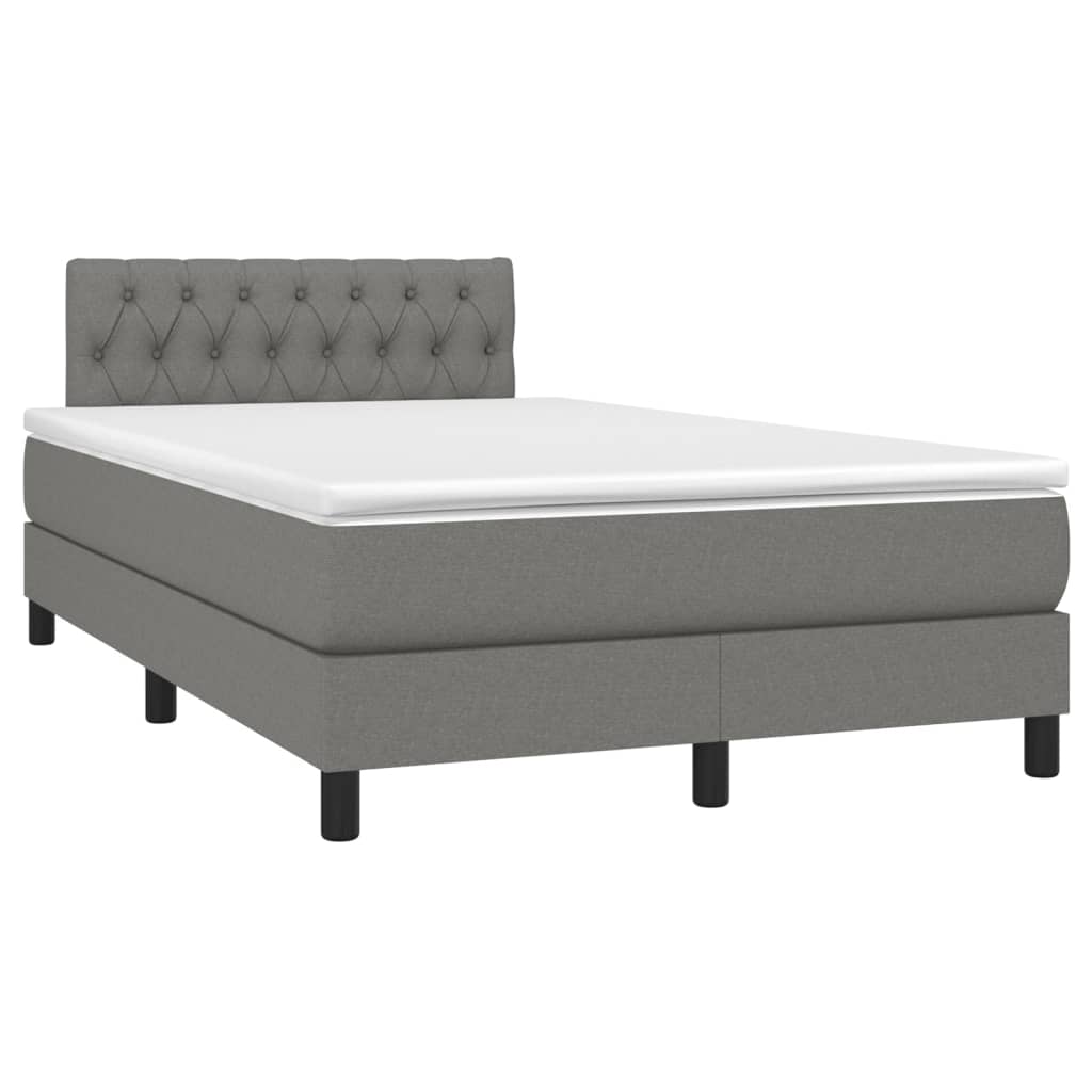 vidaXL Κρεβάτι Boxspring με Στρώμα & LED Σκ.Γκρι 120x190εκ. Υφασμάτινο