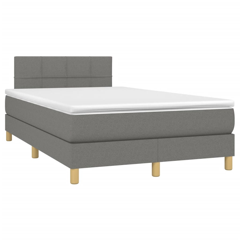 vidaXL Κρεβάτι Boxspring με Στρώμα & LED Σκ.Γκρι 120x190εκ. Υφασμάτινο