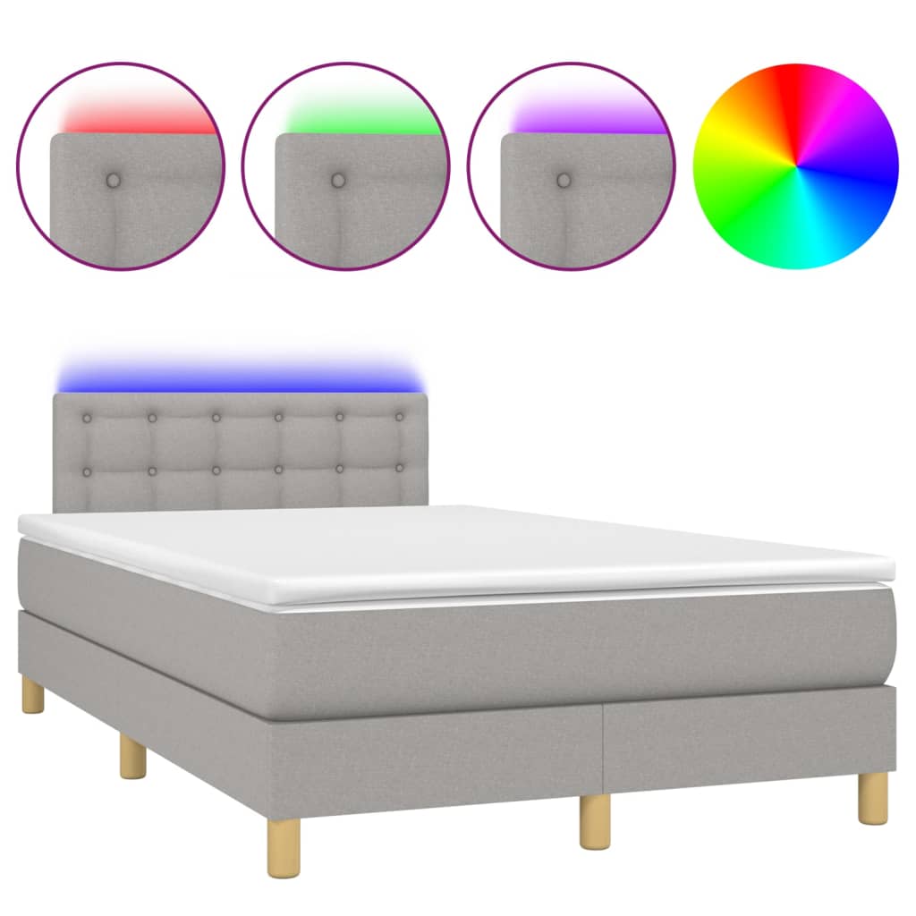 vidaXL Κρεβάτι Boxspring με Στρώμα & LED Αν.Γκρι 120x190εκ. Υφασμάτινο