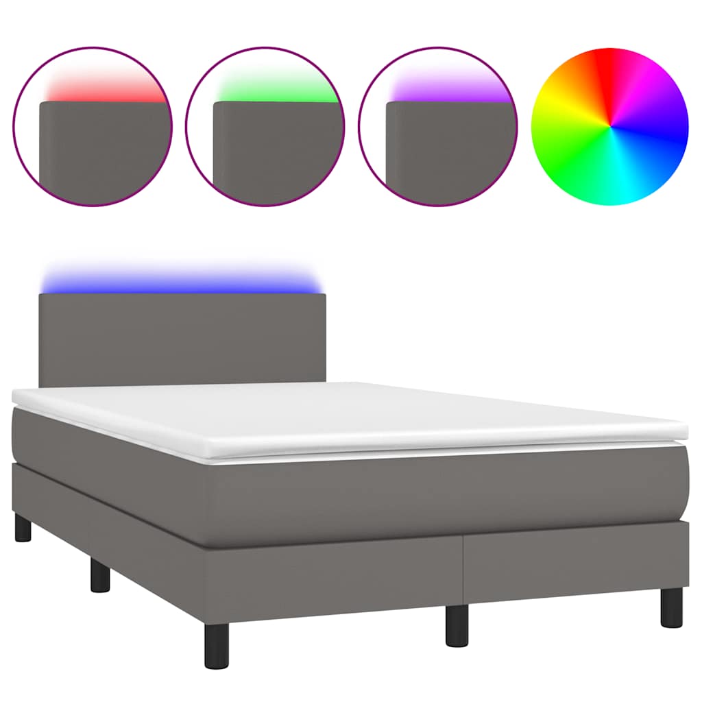 vidaXL Κρεβάτι Boxspring με Στρώμα & LED Γκρι 120x190 εκ. Συνθ. Δέρμα